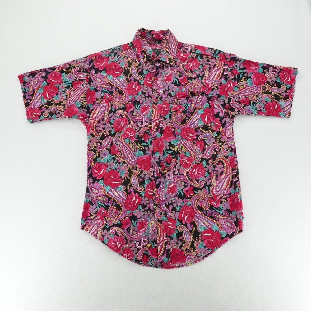 Vintage Panhandle Slim Shirt Mens Small Red Button Up Paisley Floral Resort
